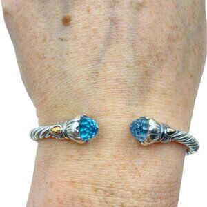 Robert Manse Sterling Silver 18k Topaz Twisted Rope Hinged Cuff Bracelet 7in